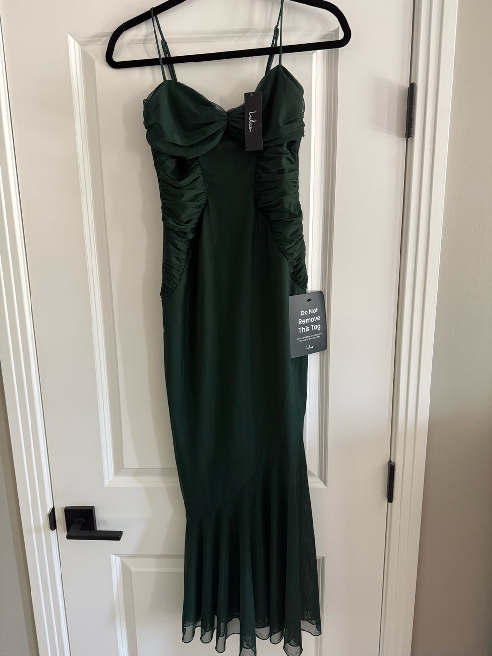 Lulu's Giorgina Dark Green Ruched Midi Dress with Spaghetti Straps, XS, NWT